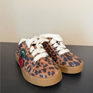 GB Girls Leopard Print Sneakers with Cherry Patch